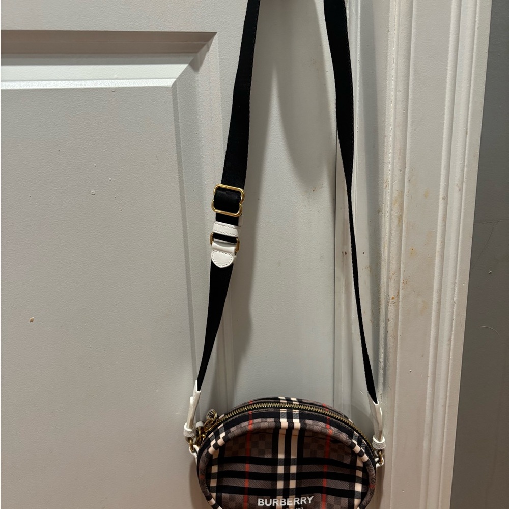 Burberry Tan/Black/Beige Plaid Round Crossbody Bag